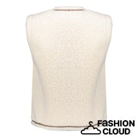 Load image into Gallery viewer, GEISHA GILET TEDDY EMBROIDERY off white/tape dark brown zigzag
