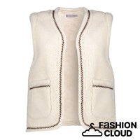 Load image into Gallery viewer, GEISHA GILET TEDDY EMBROIDERY off white/tape dark brown zigzag
