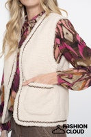 Load image into Gallery viewer, GEISHA GILET TEDDY EMBROIDERY off white/tape dark brown zigzag
