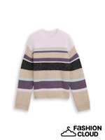 TOM TAILOR DENIM KNIT STRIPED MOCK-NECK PULLOVER beige lilac multicolor stripe
