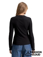 Load image into Gallery viewer, TOM TAILOR DENIM RIB T-SHIRT WITH FRILL EDGE deep black
