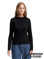 Load image into Gallery viewer, TOM TAILOR DENIM RIB T-SHIRT WITH FRILL EDGE deep black

