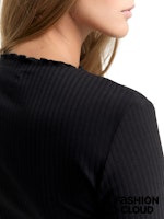 Load image into Gallery viewer, TOM TAILOR DENIM RIB T-SHIRT WITH FRILL EDGE deep black

