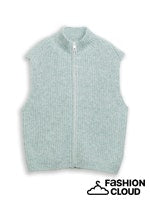 TOM TAILOR DENIM KNIT HAIRY ZIP VEST silver cloud blue