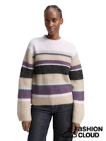 Afbeelding in Gallery-weergave laden, TOM TAILOR DENIM KNIT STRIPED MOCK-NECK PULLOVER beige lilac multicolor stripe
