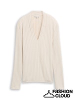 Load image into Gallery viewer, TOM TAILOR T-SHIRT V-NECK COSY RIB sand stone beige melange
