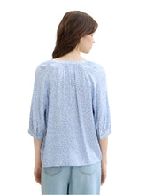 Load image into Gallery viewer, TOM TAILOR DENIM BALLOON SLEEVE BLOUSE mid blue minimal print

