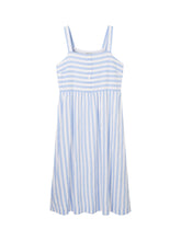 Load image into Gallery viewer, TOM TAILOR DENIM MIDI DRESS WITH BUTTONS mid blue white stripe
