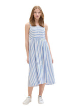 Afbeelding in Gallery-weergave laden, TOM TAILOR DENIM MIDI DRESS WITH BUTTONS mid blue white stripe
