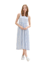 Load image into Gallery viewer, TOM TAILOR DENIM MIDI DRESS WITH BUTTONS mid blue white stripe
