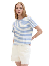 Load image into Gallery viewer, TOM TAILOR DENIM POINTELLE T-SHIRT mid blue white stripe
