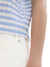 Load image into Gallery viewer, TOM TAILOR DENIM POINTELLE T-SHIRT mid blue white stripe
