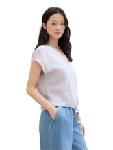 Load image into Gallery viewer, TOM TAILOR DENIM LINEN MIX SHIRT WITH KNOT light blue white small stripe
