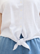 Load image into Gallery viewer, TOM TAILOR DENIM LINEN MIX SHIRT WITH KNOT light blue white small stripe
