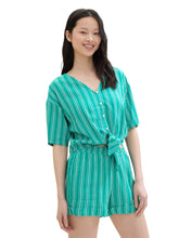 Load image into Gallery viewer, TOM TAILOR DENIM KNOTTED LINEN MIX BLOUSE green white vertical stripe
