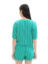 Afbeelding in Gallery-weergave laden, TOM TAILOR DENIM KNOTTED LINEN MIX BLOUSE green white vertical stripe
