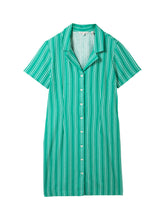 Load image into Gallery viewer, TOM TAILOR DENIM MINI LINEN SKIRT DRESS green white vertical stripe
