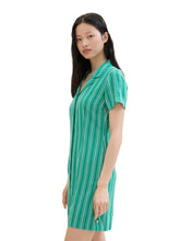 Load image into Gallery viewer, TOM TAILOR DENIM MINI LINEN SKIRT DRESS green white vertical stripe
