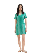 Afbeelding in Gallery-weergave laden, TOM TAILOR DENIM MINI LINEN SKIRT DRESS green white vertical stripe
