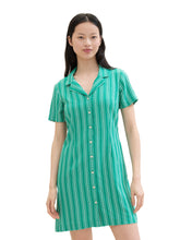 Afbeelding in Gallery-weergave laden, TOM TAILOR DENIM MINI LINEN SKIRT DRESS green white vertical stripe
