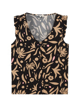 Load image into Gallery viewer, TOM TAILOR DENIM ANGEL SLEEVE TOP WITH BUTTONS black tropical print
