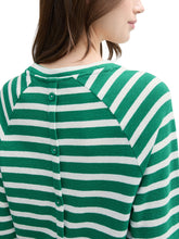 Afbeelding in Gallery-weergave laden, TOM TAILOR DENIM STRUCTURED T-SHIRT WITH BUTTONS green white stripe
