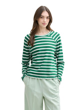 Afbeelding in Gallery-weergave laden, TOM TAILOR DENIM STRUCTURED T-SHIRT WITH BUTTONS green white stripe
