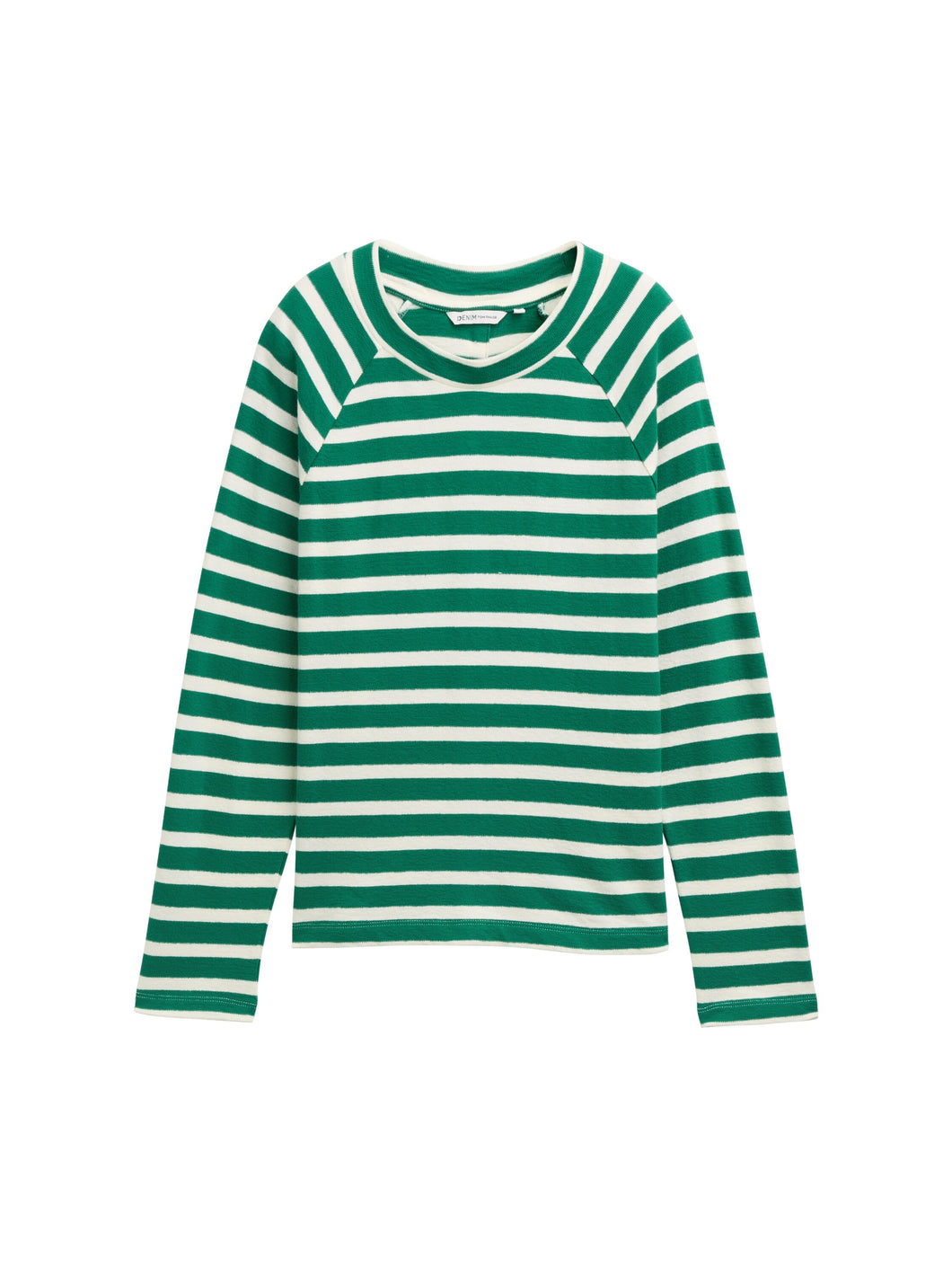 TOM TAILOR DENIM STRUCTURED T-SHIRT WITH BUTTONS green white stripe