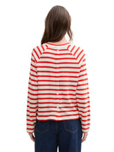 Afbeelding in Gallery-weergave laden, TOM TAILOR DENIM STRUCTURE T-SHIRT WITH BUTTONS white red stripe
