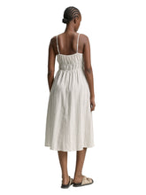 Load image into Gallery viewer, TOM TAILOR DENIM STRAP MIDI LINEN DRESS white olive vertical stripe
