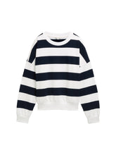 Afbeelding in Gallery-weergave laden, TOM TAILOR DENIM CREWNECK SWEATSHIRT navy white block stripe
