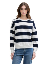 Afbeelding in Gallery-weergave laden, TOM TAILOR DENIM CREWNECK SWEATSHIRT navy white block stripe
