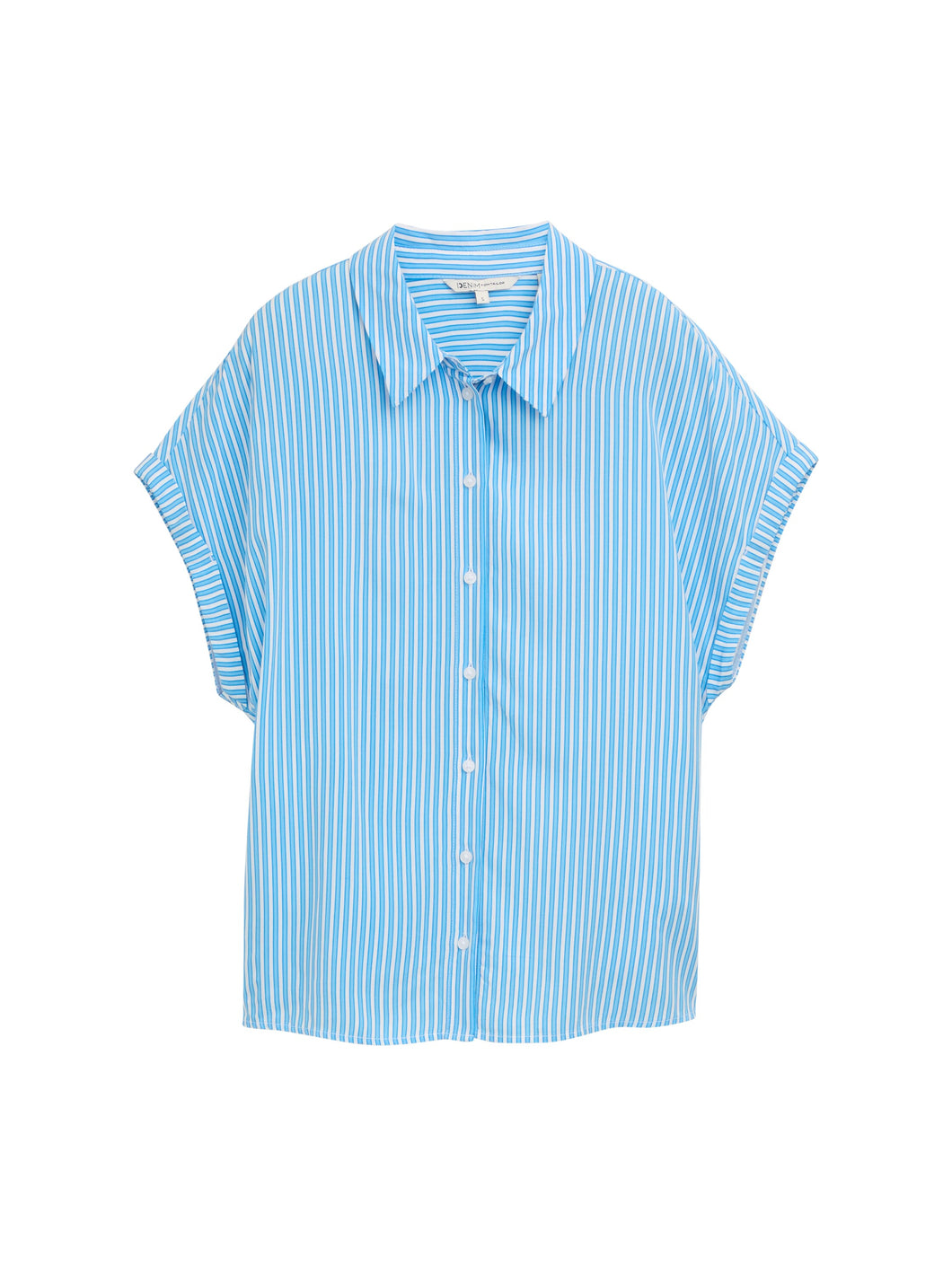 TOM TAILOR DENIM SHORTSLEEVE SHIRT vertical blue white stripe