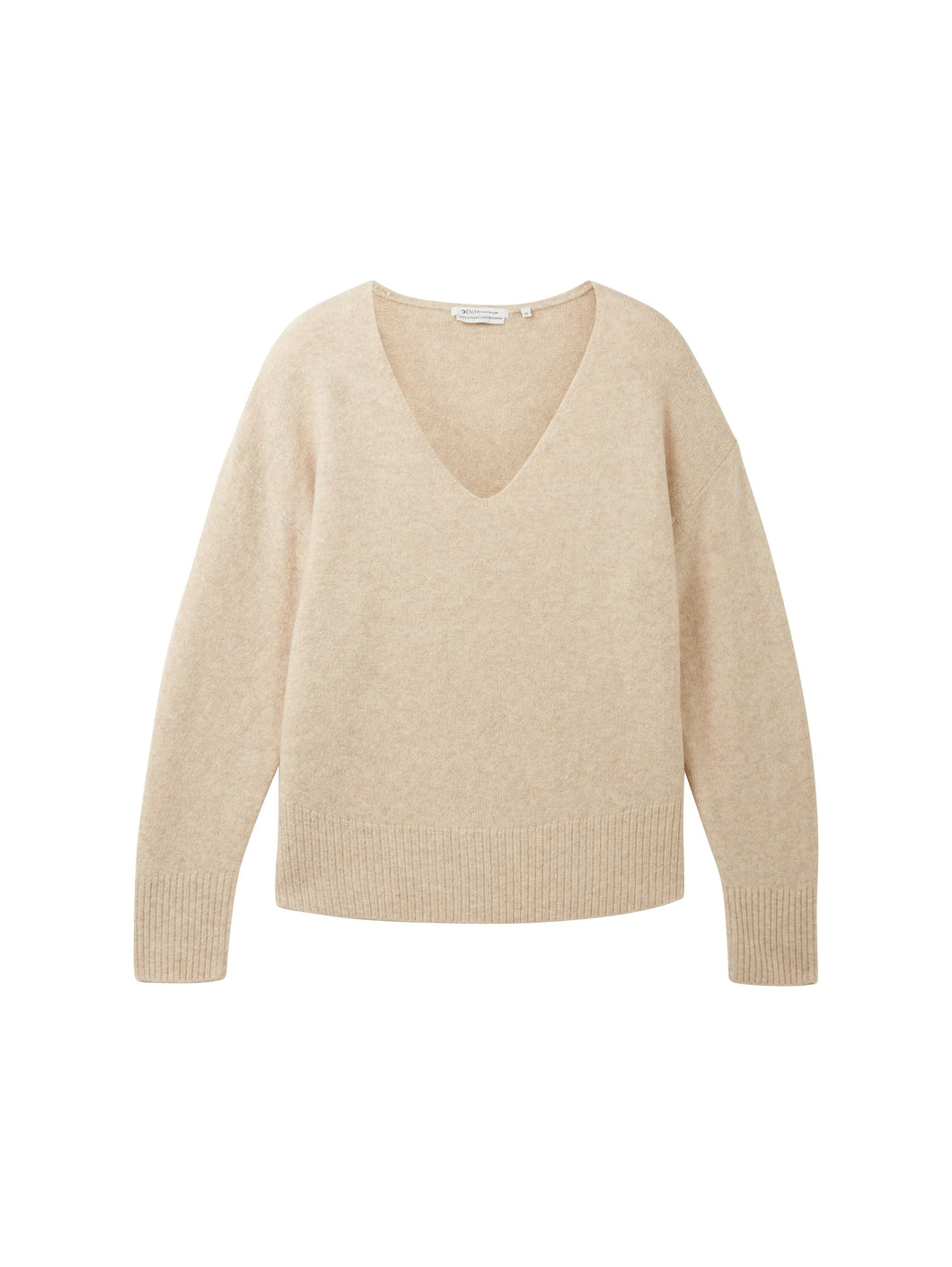 TOM TAILOR DENIM COZY V-NECK PULLOVER sand beige melange