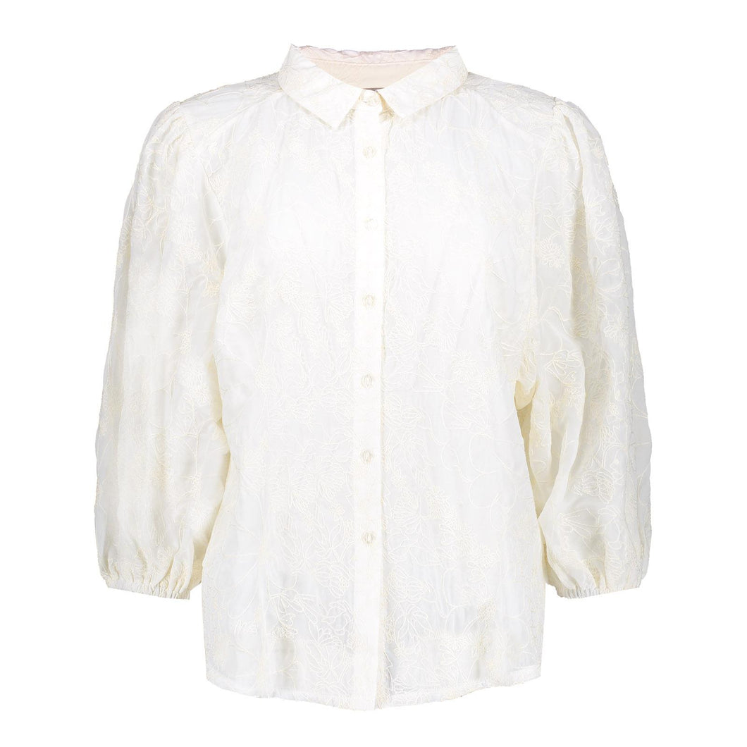 GEISHA BLOUSE EMBROIDED FLOWERS off white