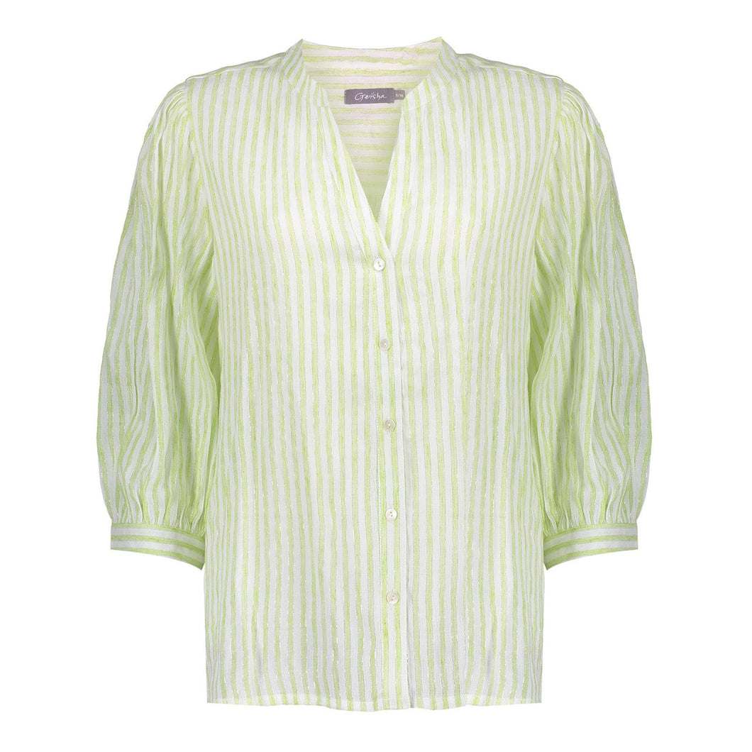 GEISHA BLOUSE STRIPED WITH LUREX off white/lime