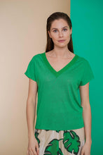 Load image into Gallery viewer, GEISHA T-SHIRT FAKE LINEN WITH TAPE green
