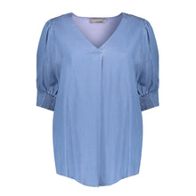 Load image into Gallery viewer, GEISHA TOP V-NECK+PLEADS mid blue denim

