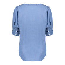 Load image into Gallery viewer, GEISHA TOP V-NECK+PLEADS mid blue denim
