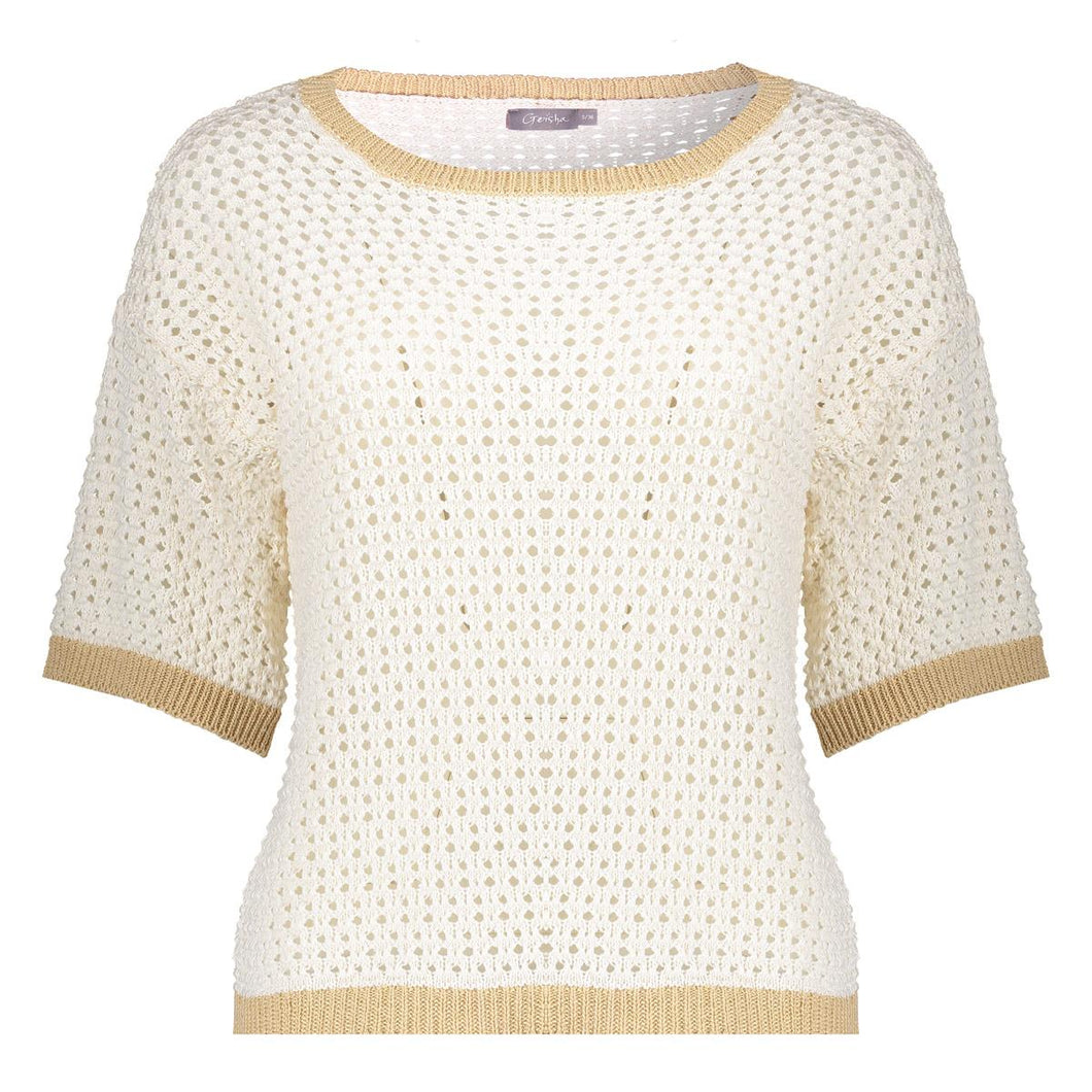 GEISHA PULLOVER CROCHET 2 COLORS off white/beige