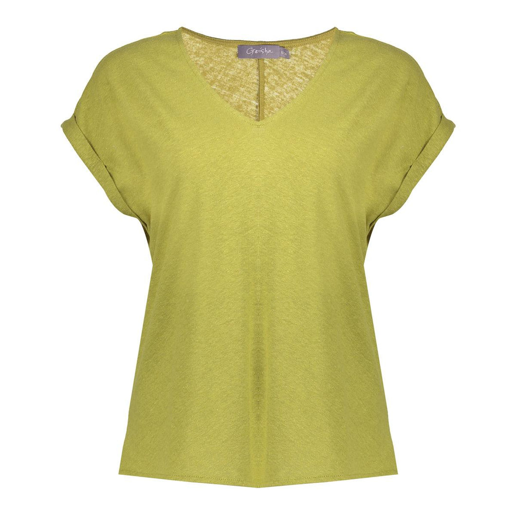 GEISHA TOP LINEN V-NECK green tea