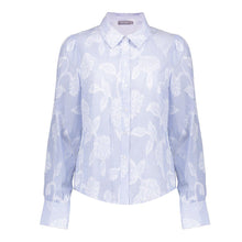 Load image into Gallery viewer, GEISHA BLOUSE STRIPED FLOWERS blue white
