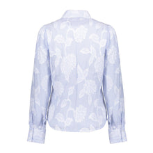 Load image into Gallery viewer, GEISHA BLOUSE STRIPED FLOWERS blue white
