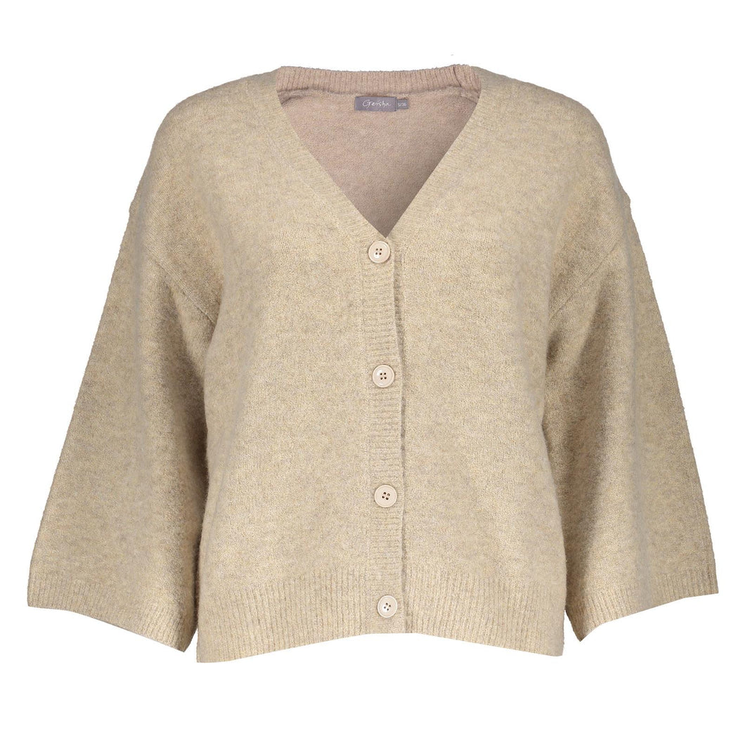 GEISHA CARDIGAN V-NECK 3/4 SLEEVES sand