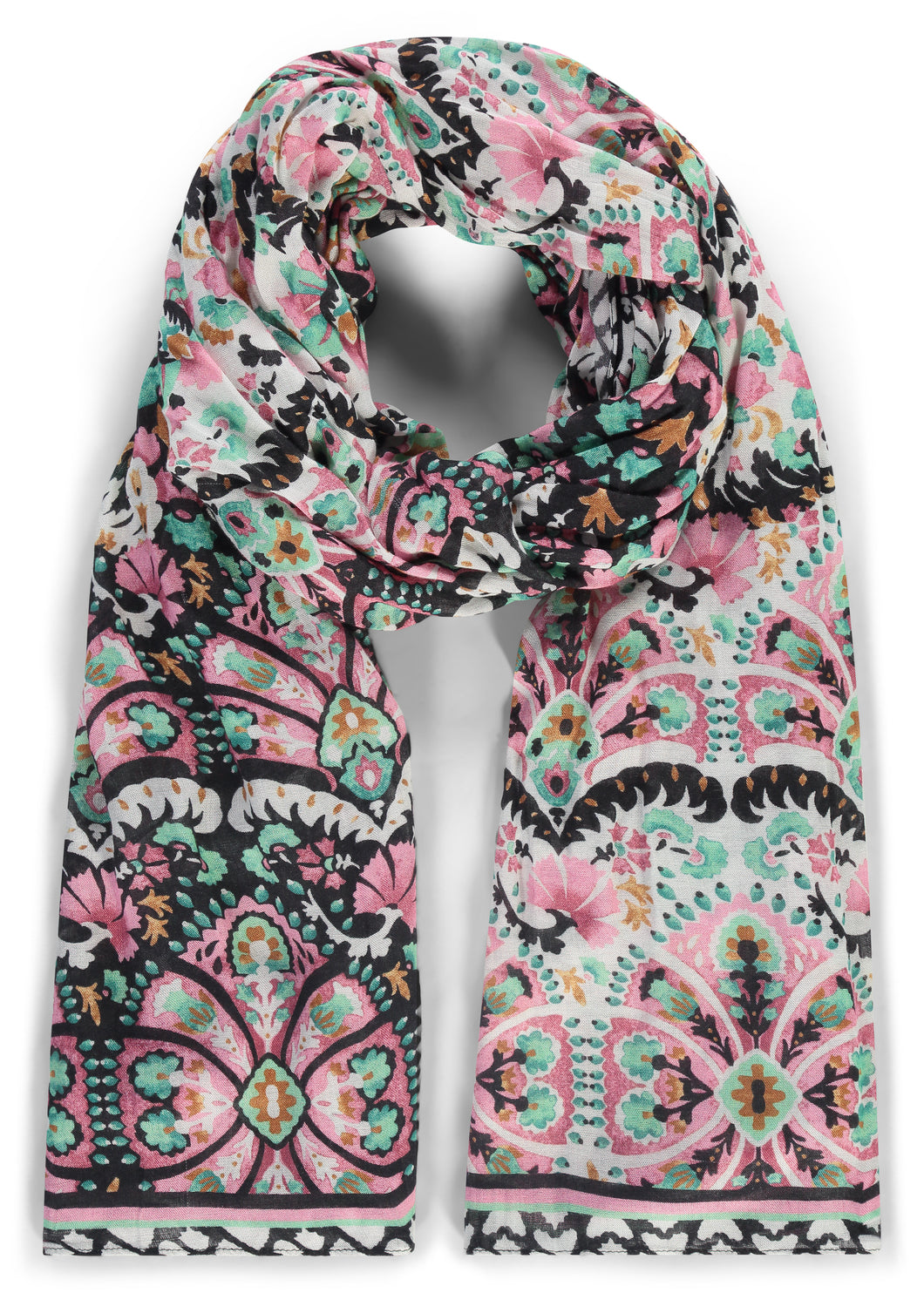 TRAMONTANA SCARF FOLK TALES BLACK print whites