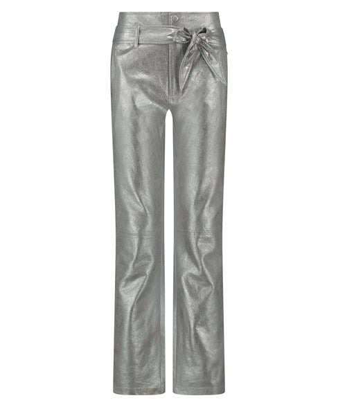 TRAMONTANA TROUSERS BELTED COATED silver