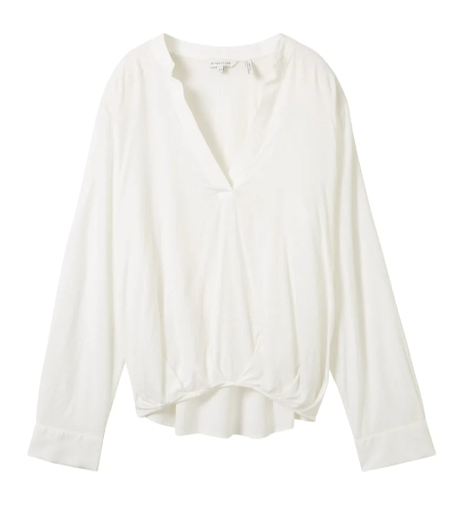 TOM TAILOR BLOUSE WITH PLEAT DETAIL whisper white