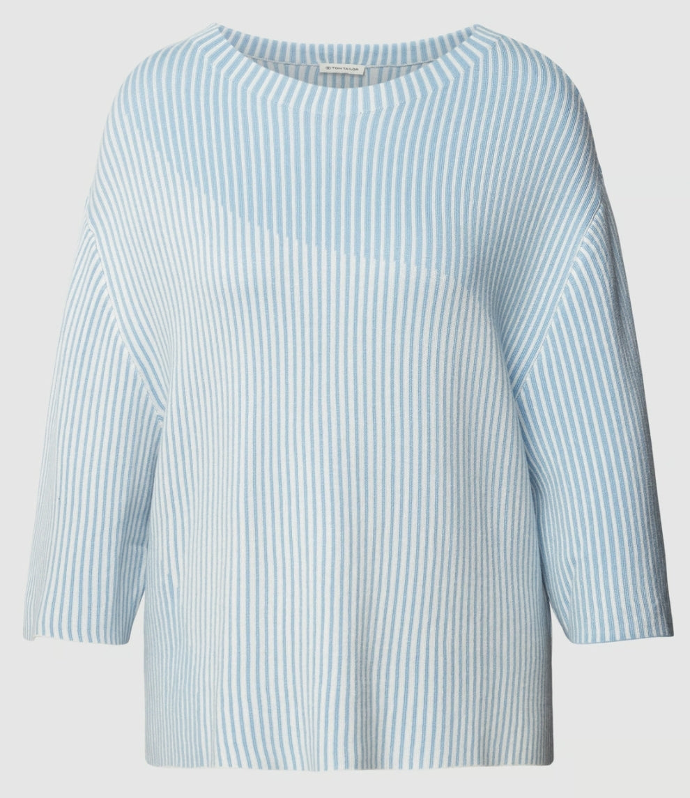 TOM TAILOR KNIT PULLOVER COLORBLOCK blue shades jacquard