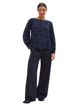Load image into Gallery viewer, TOM TAILOR PRINTED BLOUSE WITH BOAT NECK navy minimal print
