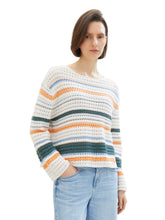 Afbeelding in Gallery-weergave laden, TOM TAILOR KNIT PULLOVER STRUCTURED green orange multicolor stripe
